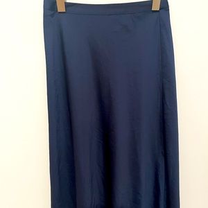 J. Crew midi navy satin skirt